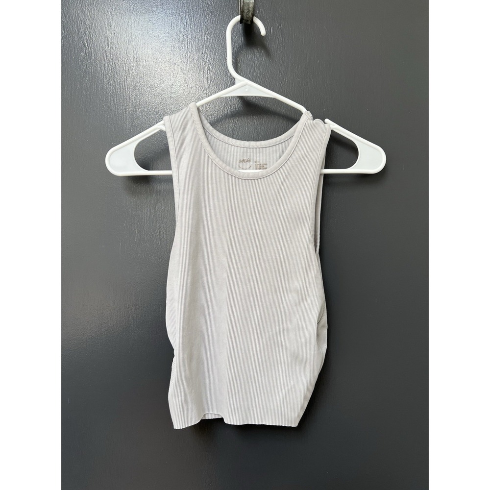Aerie Tank Womens Sz M White Ribbed Knit Stretch Ruched Sides Basic Casual